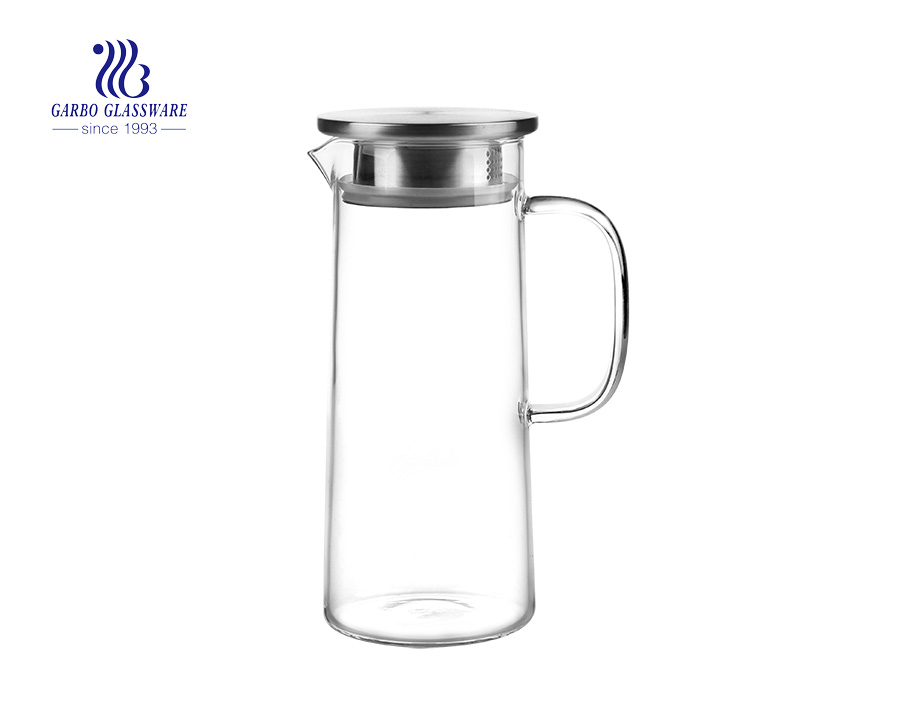 Carafe en verre borosilicaté de haute qualité avec couvercle en bambou et acier inoxydable