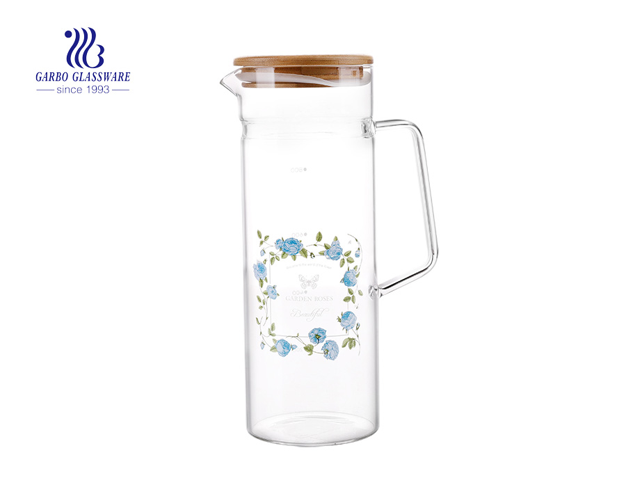 Luxury boron glass borosilicate glass pitcher with airtight bamboo lid