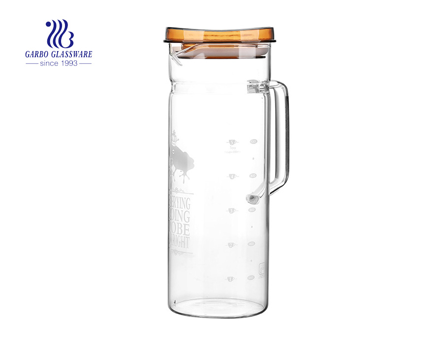 Luxury boron glass borosilicate glass pitcher with airtight bamboo lid