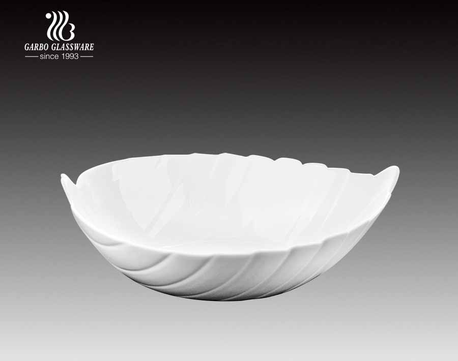 Leaf shaped Classical White Milky 10.5 inch Opal Glass Bowl 