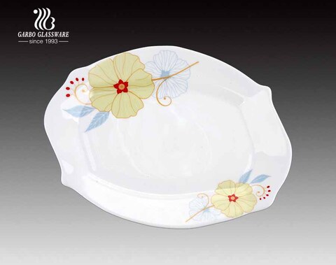 Fish Plate 12 inch Opal Glass Flate Plate With Decal Decoration 