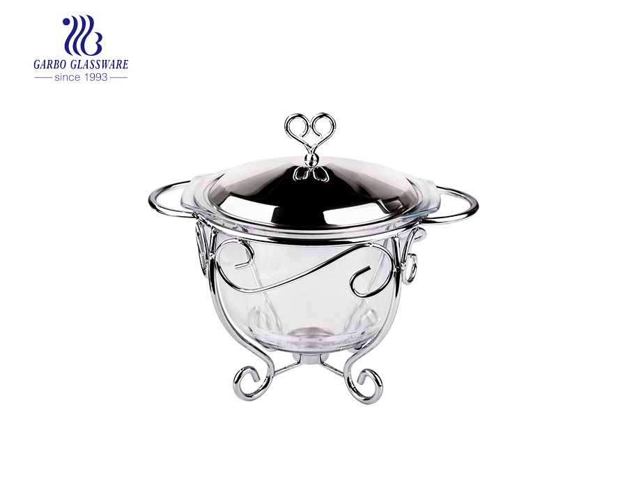 Round big capacity pyrex glass baking bowl with stainless steel lid