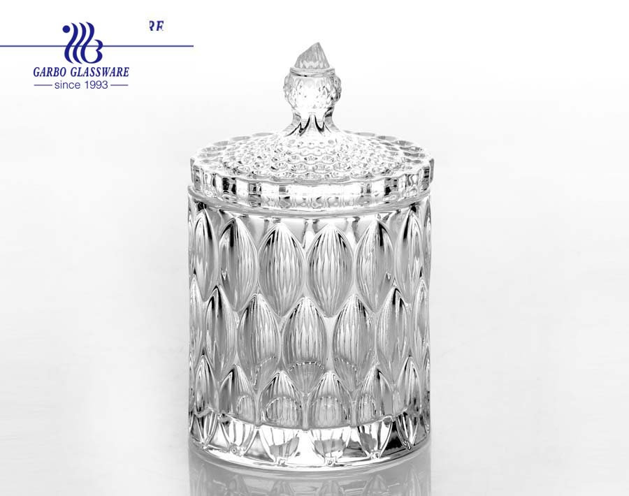 Promotional Crystal Clear Glass Sugar Jar Glass Candy Box with Lids
