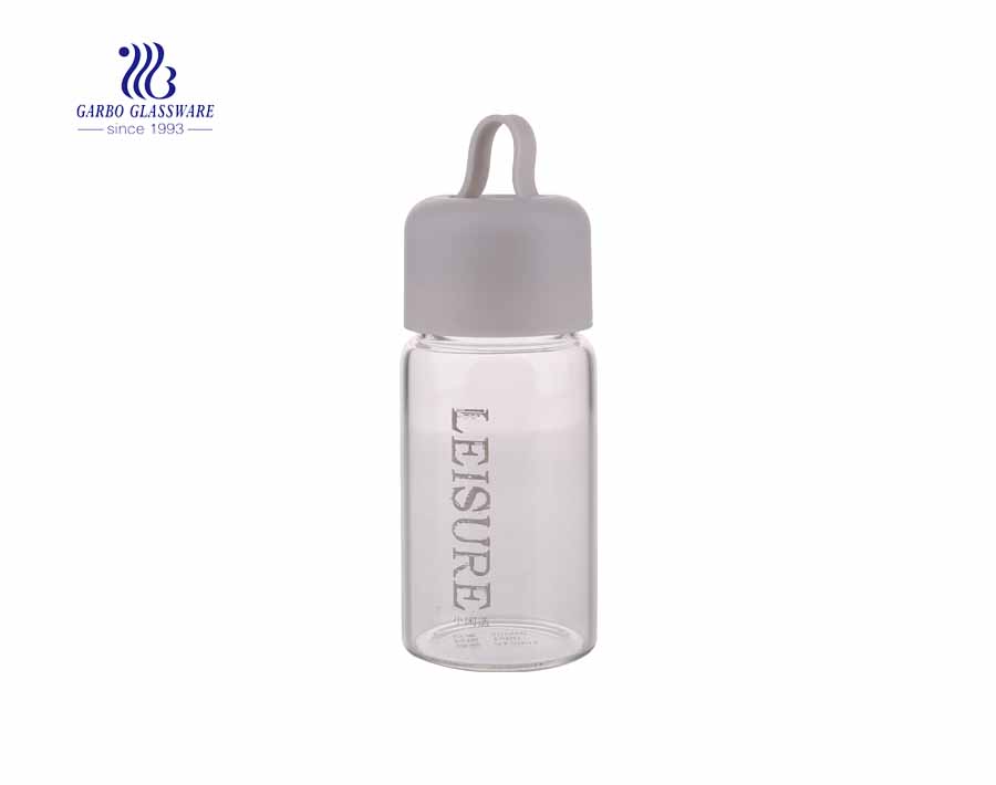 Colorful PP lid 360ml pyrex glass water bottles with custom logo