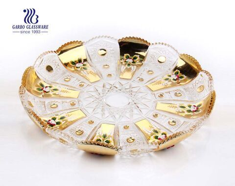 10.83 '' Стеклянная тарелка с золотой посадкой и керамическим цветком