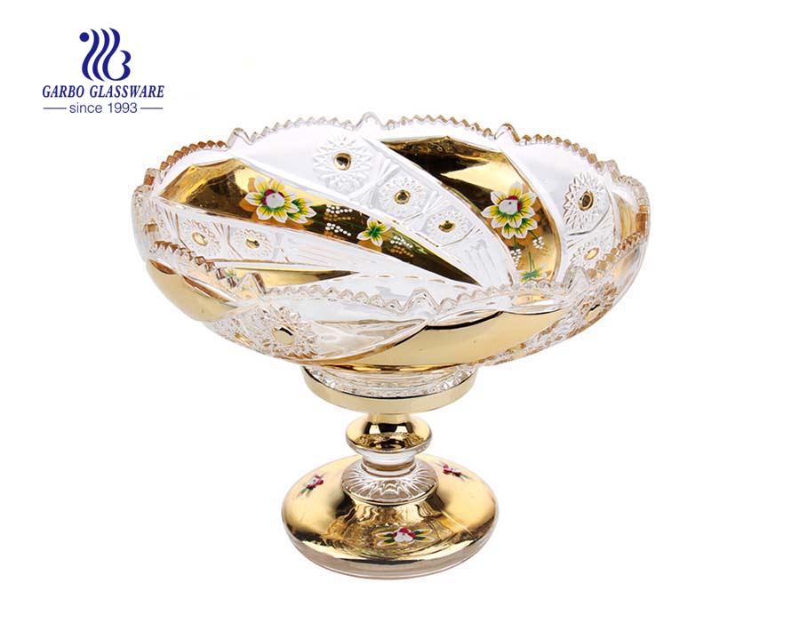 10.83'' Glass Plate with Golden Planting & Ceramic flower