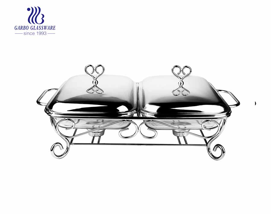 2000ml barbecue pyrex glass baking dish with stainless steel stand