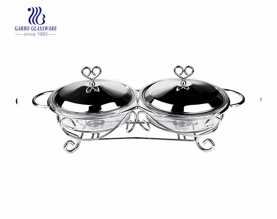 Set pirofila rettangolare Twins in vetro pyrex con supporto 304