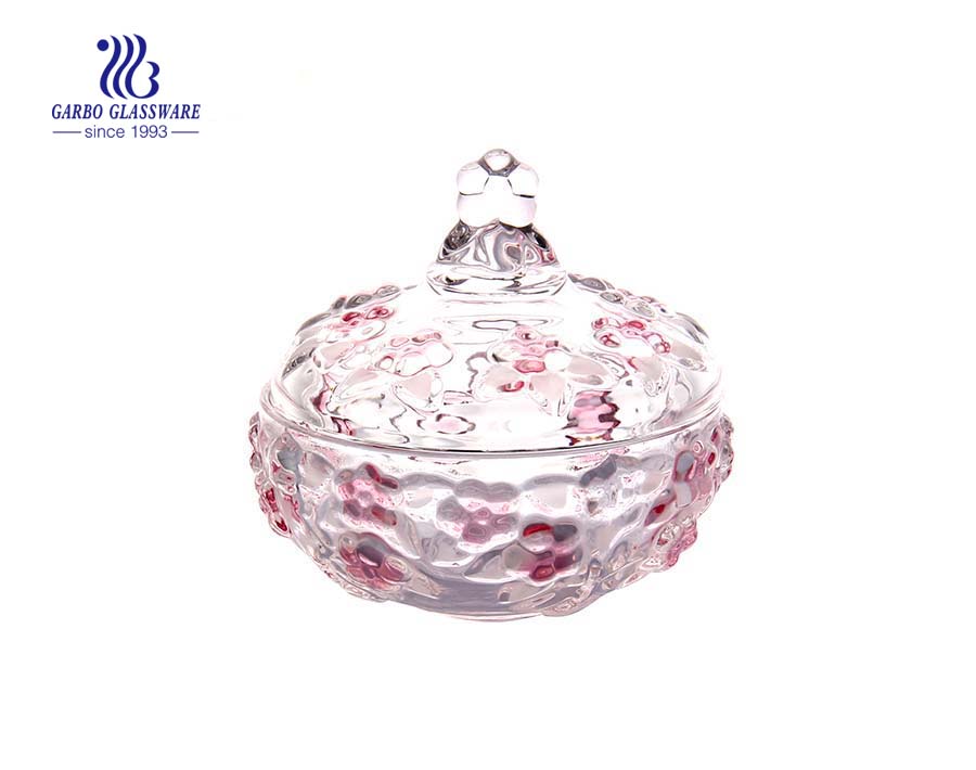 5.6inch verre élégant bleu rose pot de bonbons en verre design pour mariage