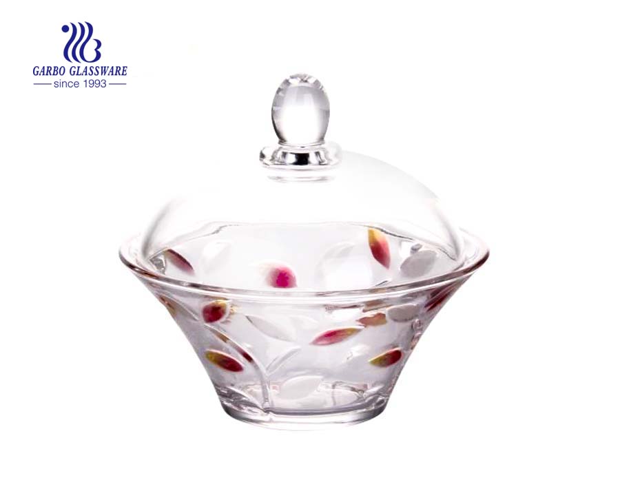 5.6inch elegent glass blue rose design glass candy jar for wedding use