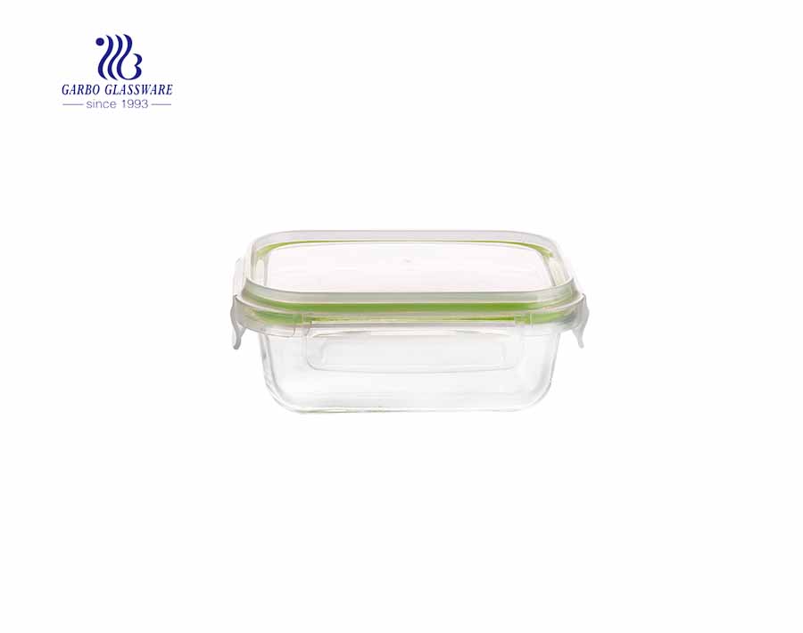 Caixa fresca dos recipientes de alimento de vidro do pirex do retângulo 570cc com tampa dos PP