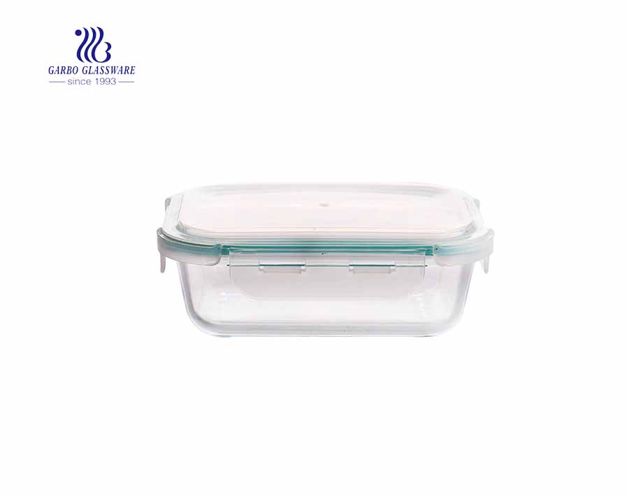 570cc Rectángulo de vidrio pyrex contenedores de alimentos caja fresca con tapa de PP