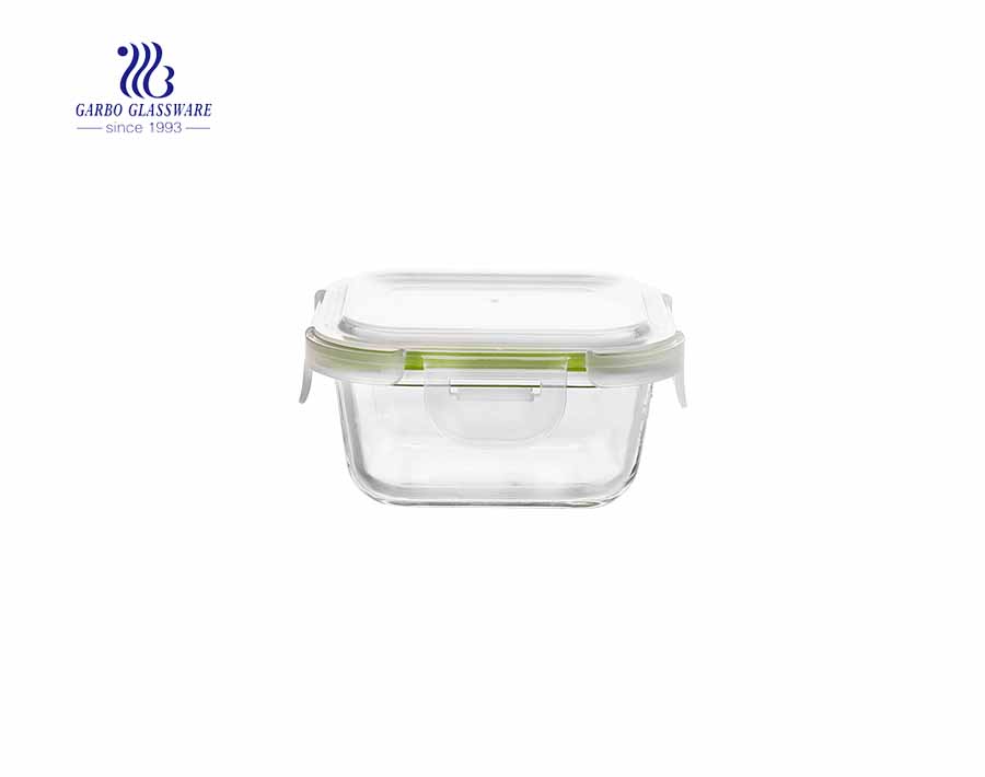 Boîte à lunch carrée chauffante en verre pyrex de 330 ml