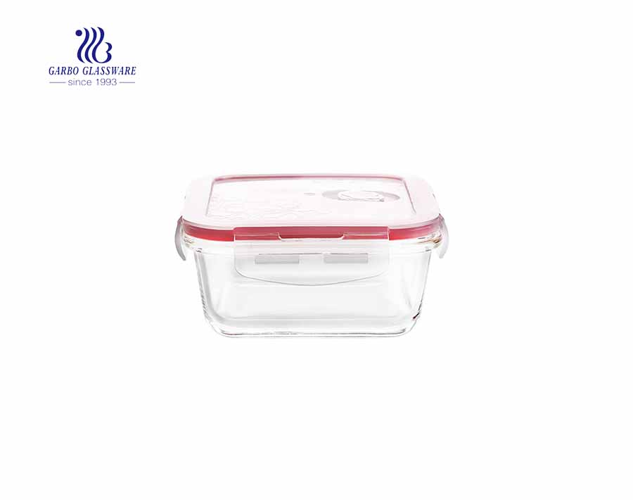 Unique square heatable 330ml pyrex glass lunch box 