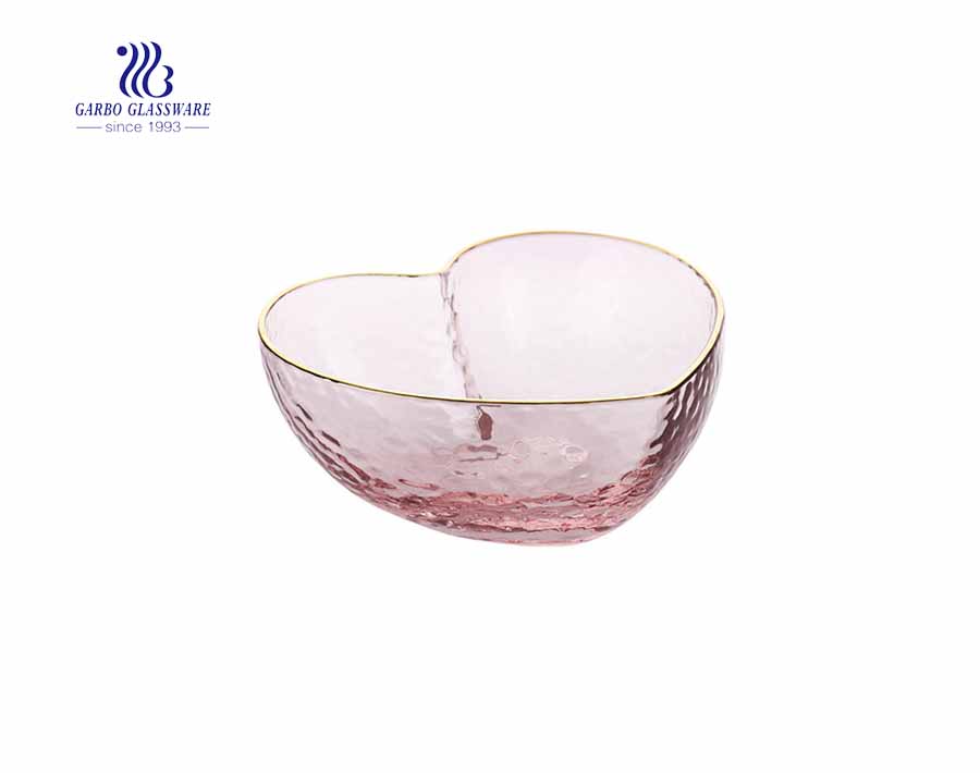 Bol de fruits en verre fantaisie fait main rose en forme de chaleur