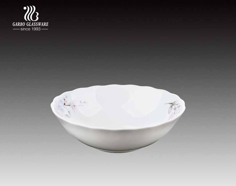 Round shape full decal popular spining white opal glass bowl