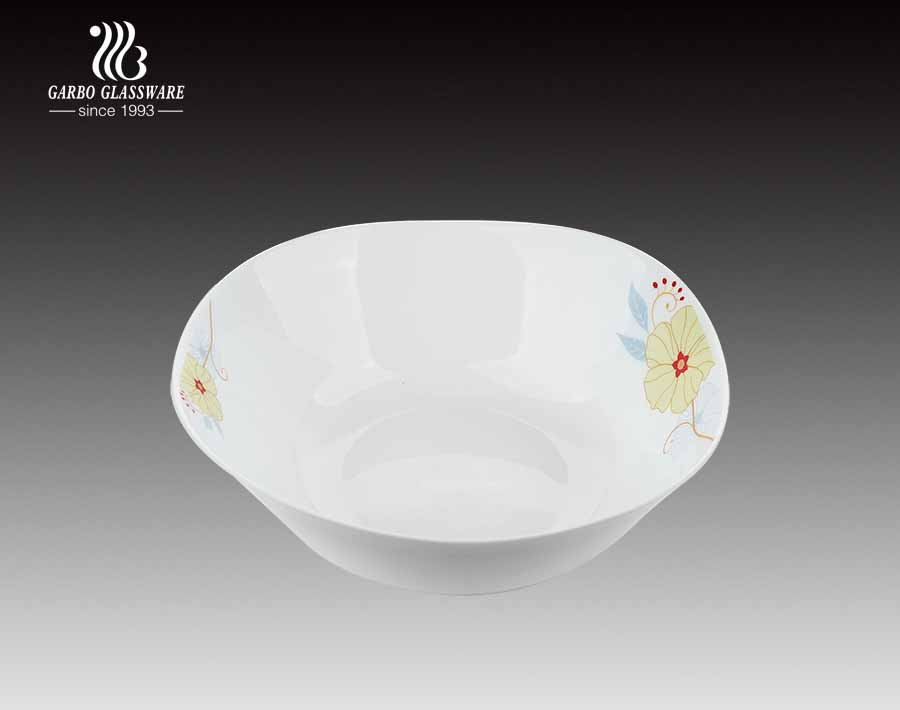 Round shape full decal popular spining white opal glass bowl