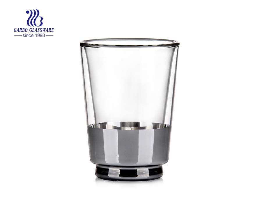 New arrival electroplated decoratived double wall glass cup 8oz