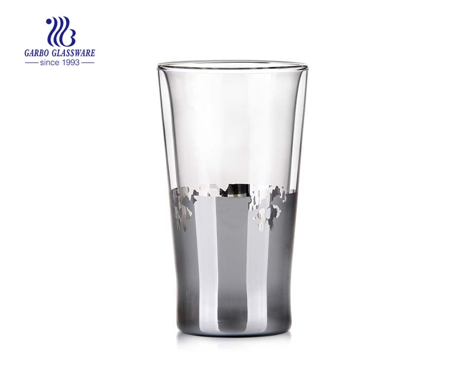 New arrival electroplated decoratived double wall glass cup 8oz