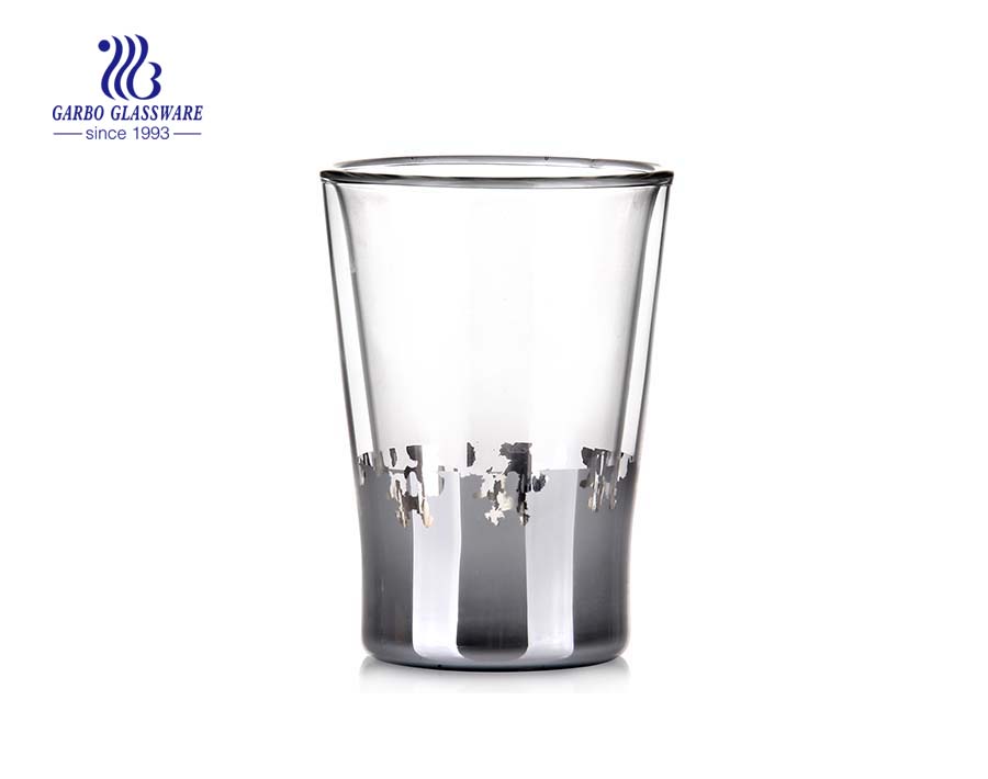 New arrival electroplated decoratived double wall glass cup 8oz