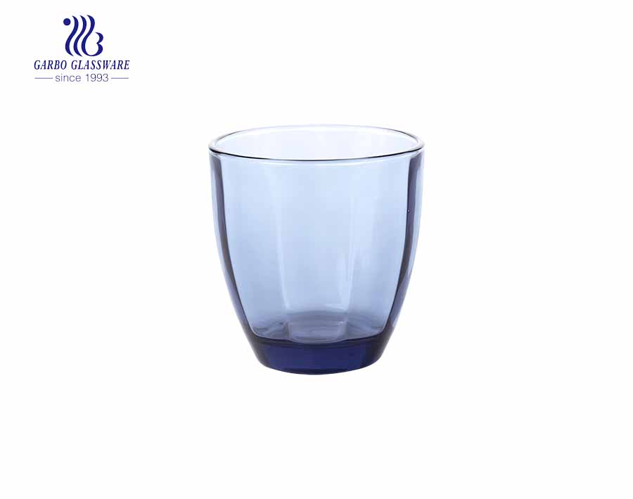 Tasses en verre de couleur bleue en gros de 220 ml pour le jus