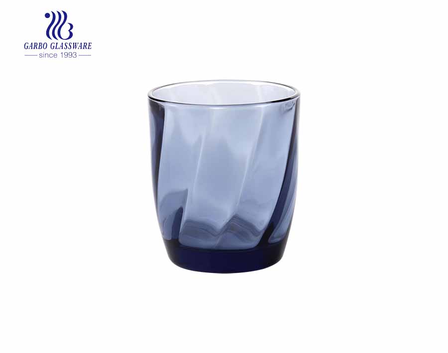 Tasses en verre de couleur bleue en gros de 220 ml pour le jus