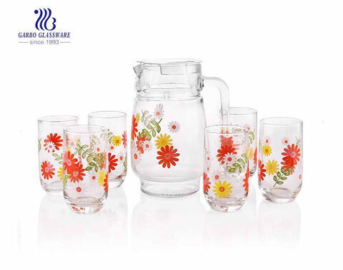 Ensemble de verrerie de décalcomanie 7pcs ensemble de pichet en verre à boire avec gobelets