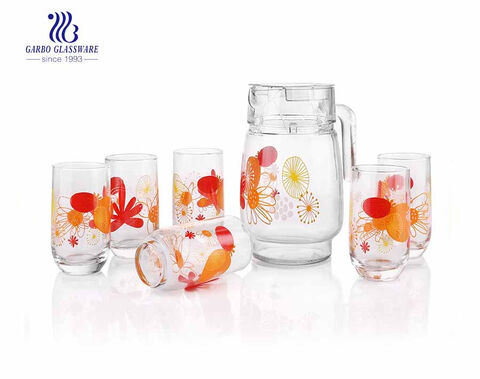 Ensemble de verrerie élégant 7pcs ensemble de pichet en verre et gobelets soufflés