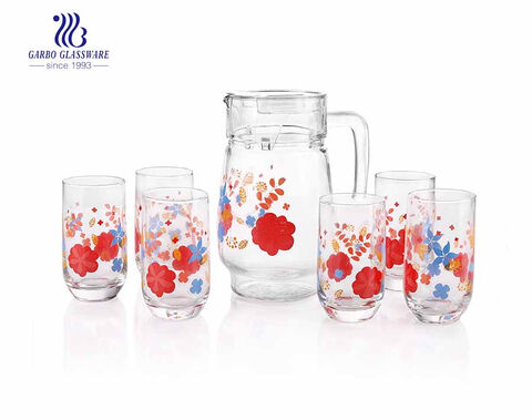 Elegant Glassware Set 7pcs Drinking Set Glass Pitcher And Blown Tumblers 