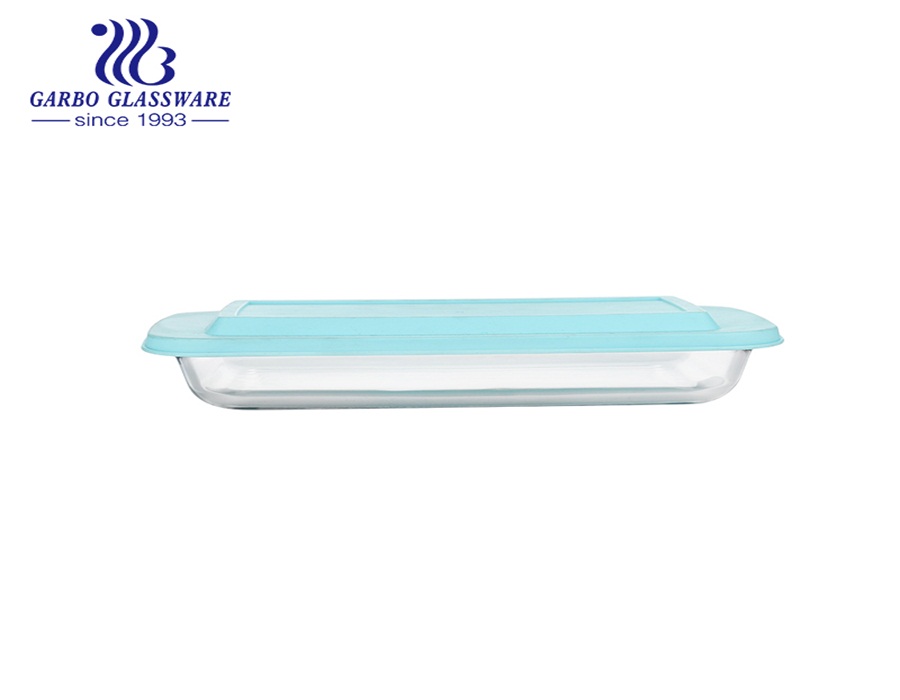 Molde para hornear de vidrio pyrex con forma de rectángulo de borosilicato 2.2L