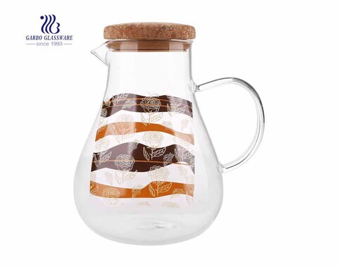 Kitchen Glass Tea Pot Drinking Pitcher Beverage Water Jug with Wooden Lid