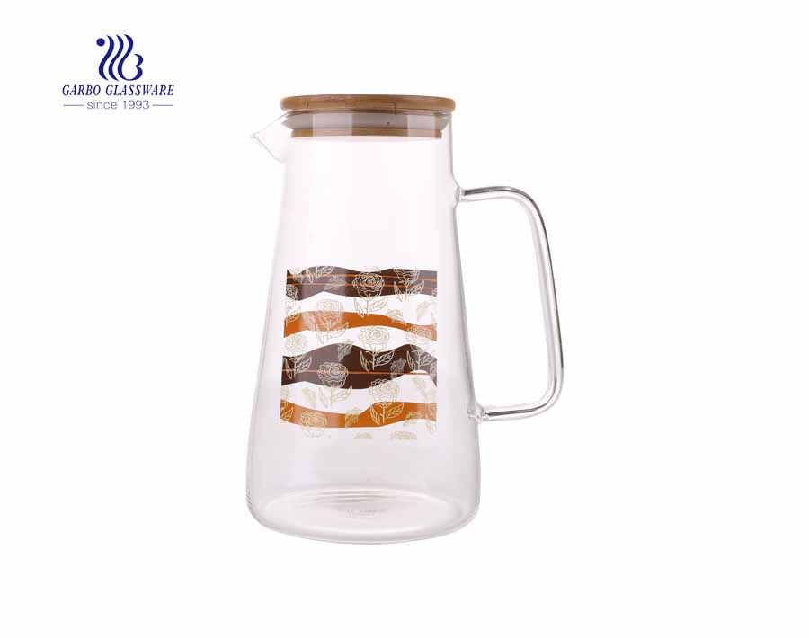 Kitchen Glass Tea Pot Drinking Pitcher Beverage Water Jug with Wooden Lid