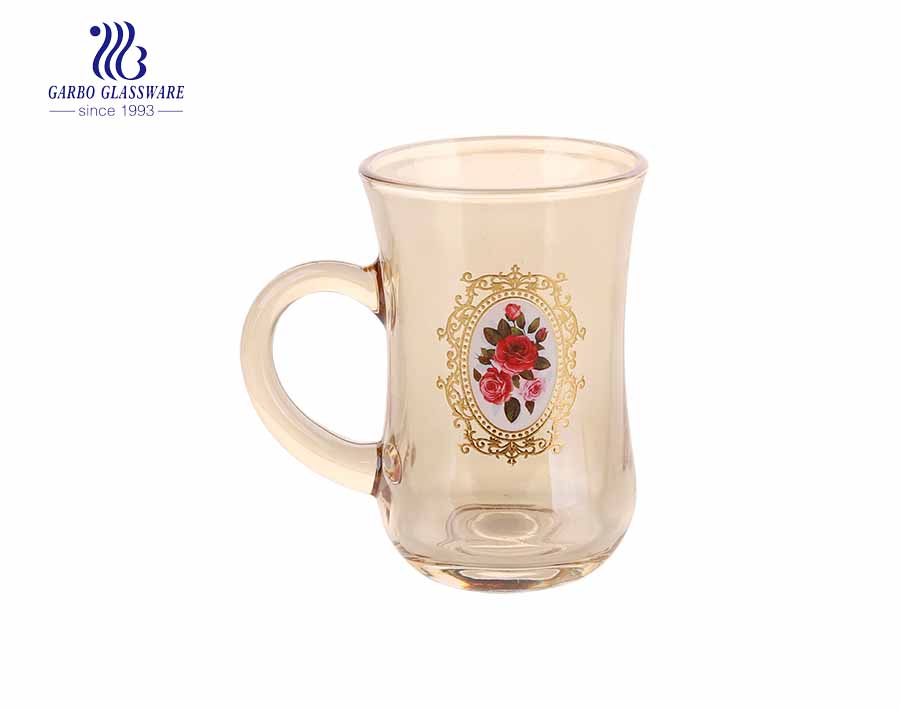 round special glass tea drinking mug with small bottom 