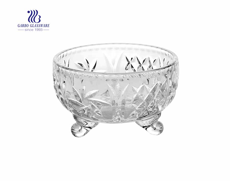 4.7 inch high quality engraved design glass candy jar with lid