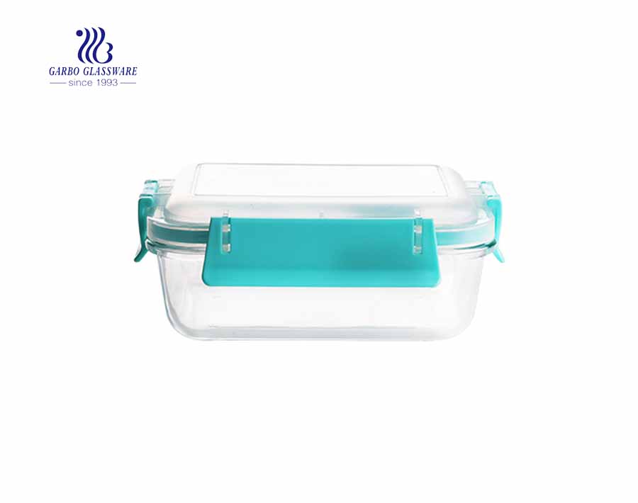 840ml Cheap unique pyrex glass lunch box with flatware