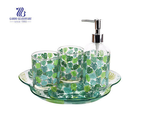 Glass Mosaic Bathroom Accessories Set Includes Soap Dispenser Pump Toothbrush Holder 