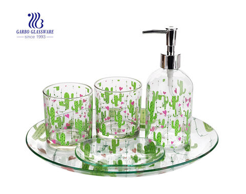 Glass Mosaic Bathroom Accessories Set Includes Soap Dispenser Pump Toothbrush Holder 