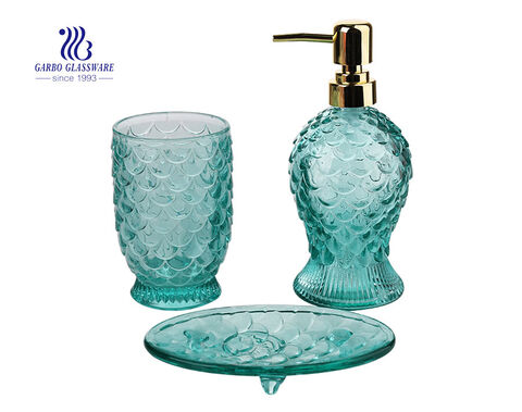 Glass Mosaic Bathroom Accessories Set Includes Soap Dispenser Pump Toothbrush Holder 