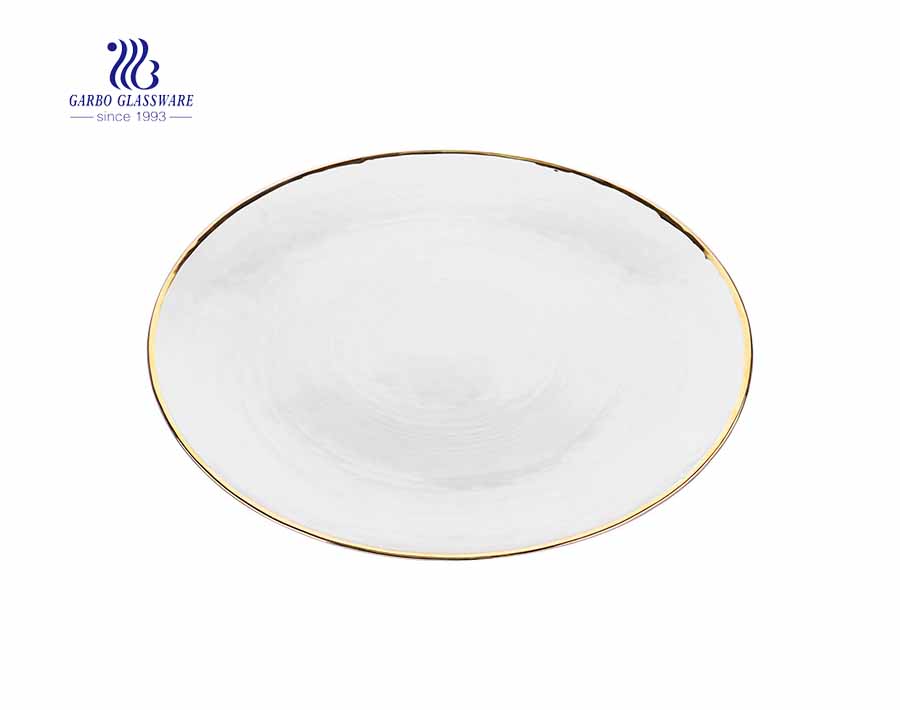 Household Use Golden Rim 10 Inches Glass Fruit Plate 