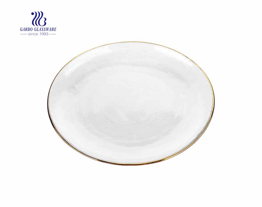 Household Use Golden Rim 10 Inches Glass Fruit Plate 