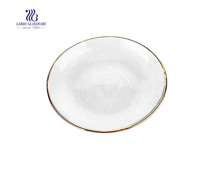 Household Use Golden Rim 10 Inches Glass Fruit Plate 