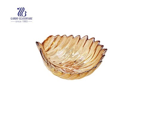 7.09'' Amber Color Painted Leave Shape Glass Fruit Bowl for Home Usage