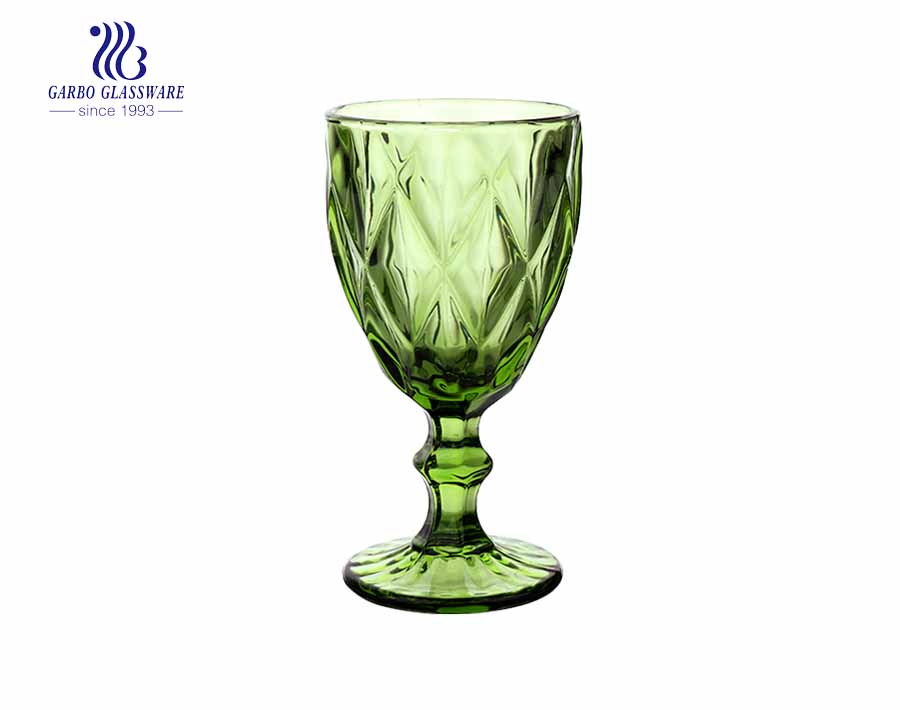 300 ml de verres à pied en verre de couleur unie verte pour boisson