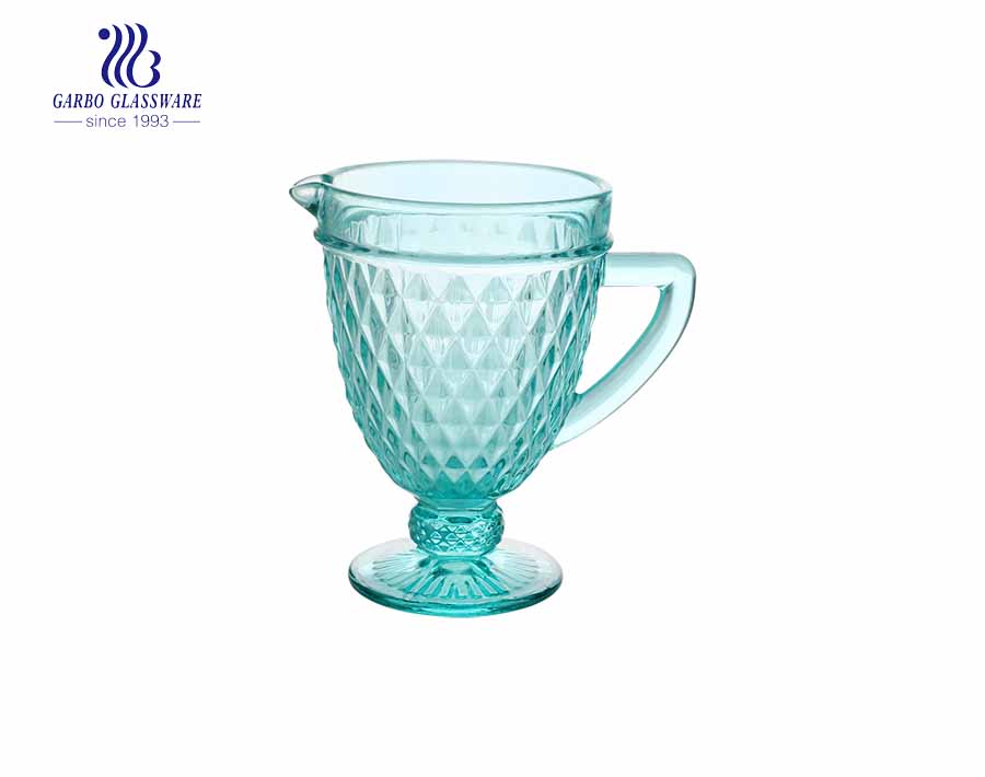 Pichets en verre de couleur bleu horizon 1.3 L avec motif à rayures