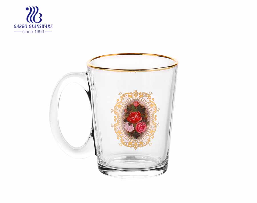 special engraved glass tea mug with glass cover 