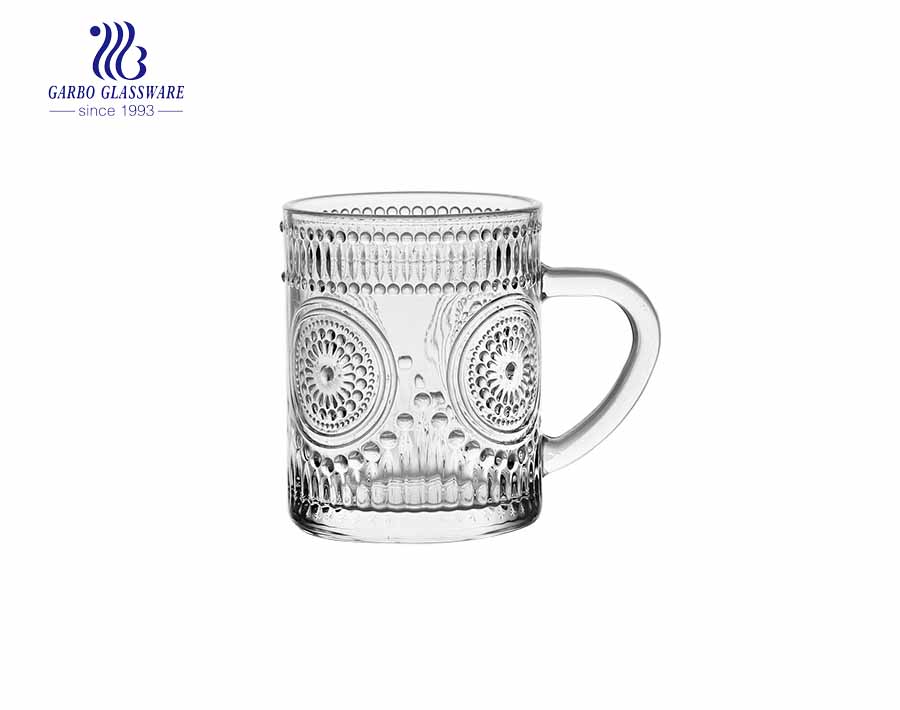 special engraved glass tea mug with glass cover 