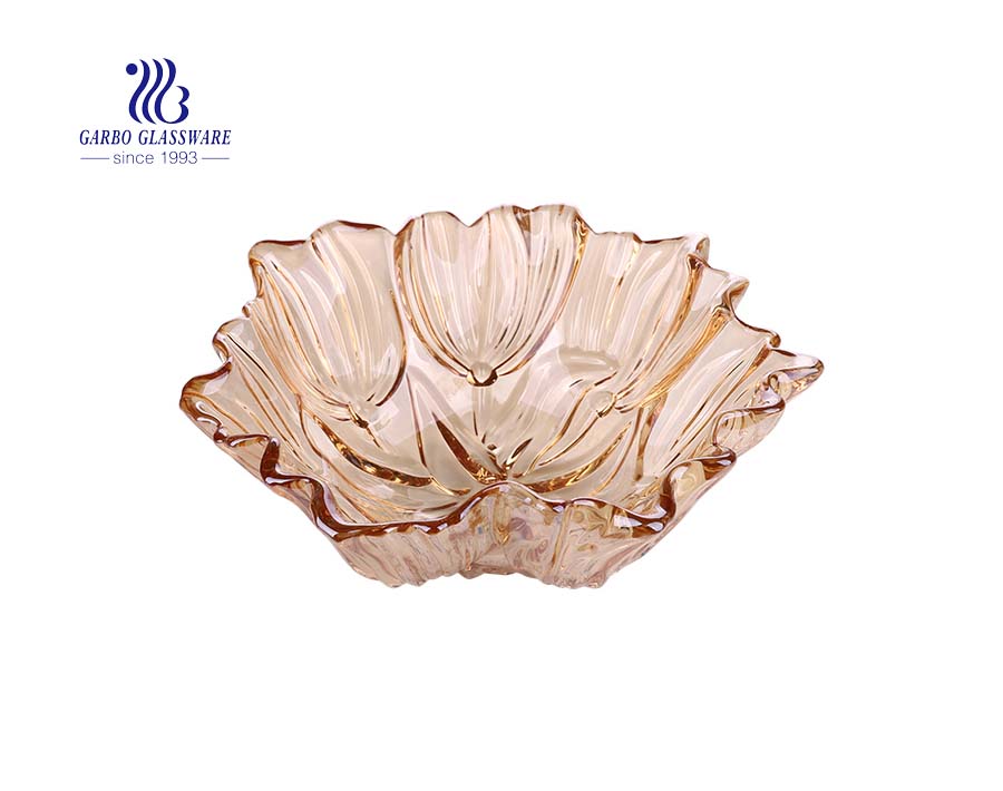 9.65 '' Ion Plating V Shape Amber Glass Bowl أفضل خيار لتقديم الفاكهة