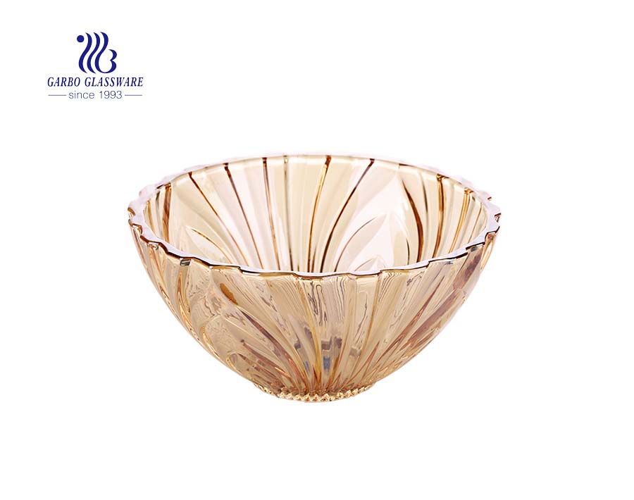 9.65 '' Ion Plating V Shape Amber Glass Bowl أفضل خيار لتقديم الفاكهة