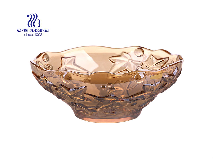 9.65'' Ion Plating V Shape Amber Glass Bowl Best choice for Fruit Serving