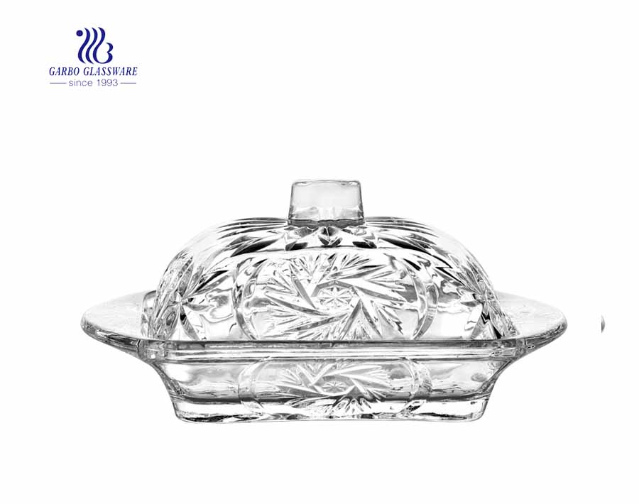 3.8inch diamond design engraved glass candy pot with standing